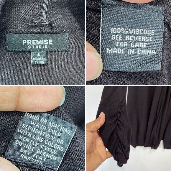 Women Sweater Cardigan Large Brown Open Cowl Neck Ruched Sleeve Premise Studio - Picture 7 of 16